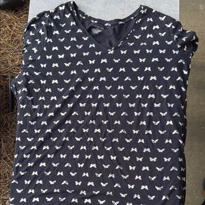 Lane Bryant Navy Blue Butterfly Print V-Neck Top